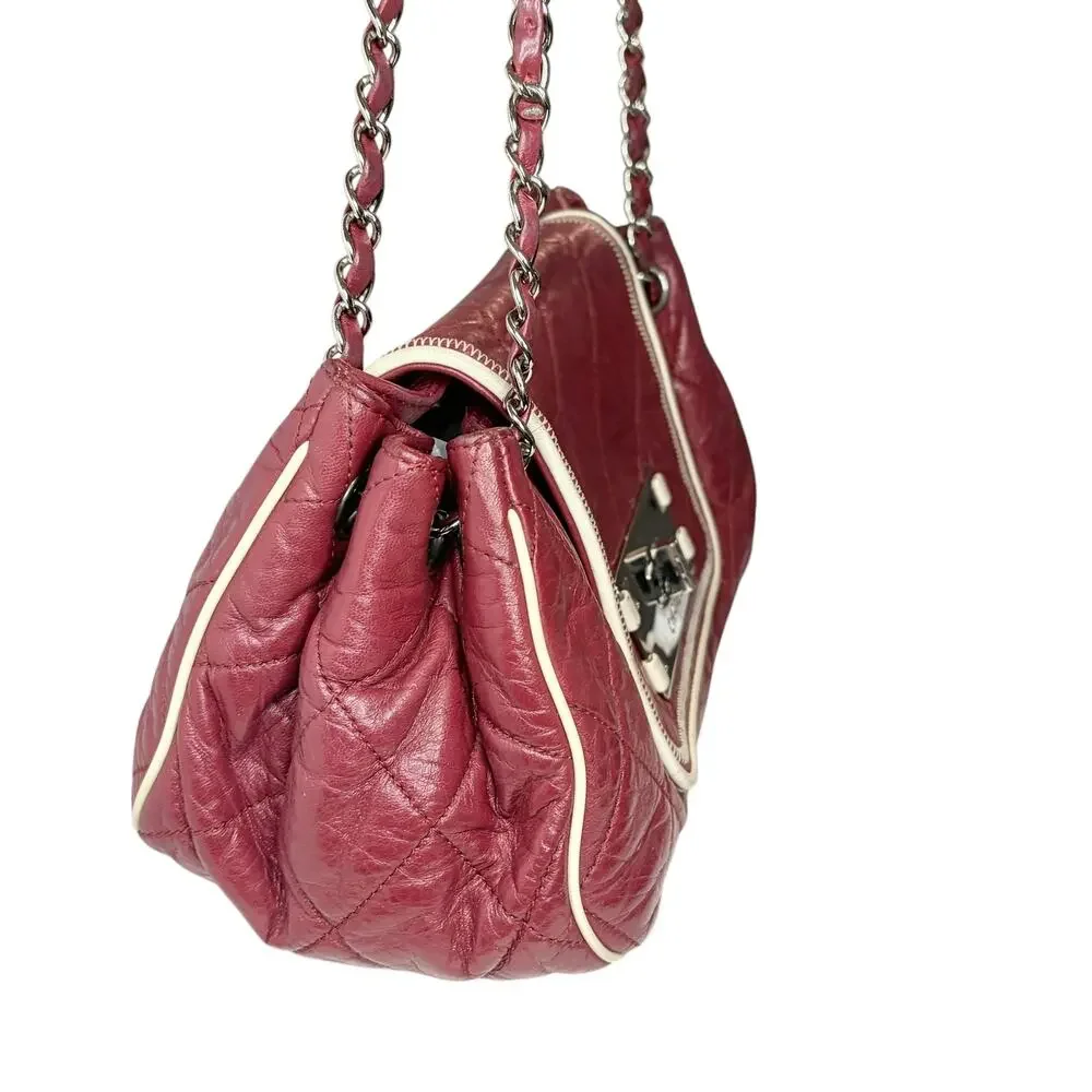 Chanel East West Accordion Flap Bag Red Caviar Leather Silver Hardware w/ COA